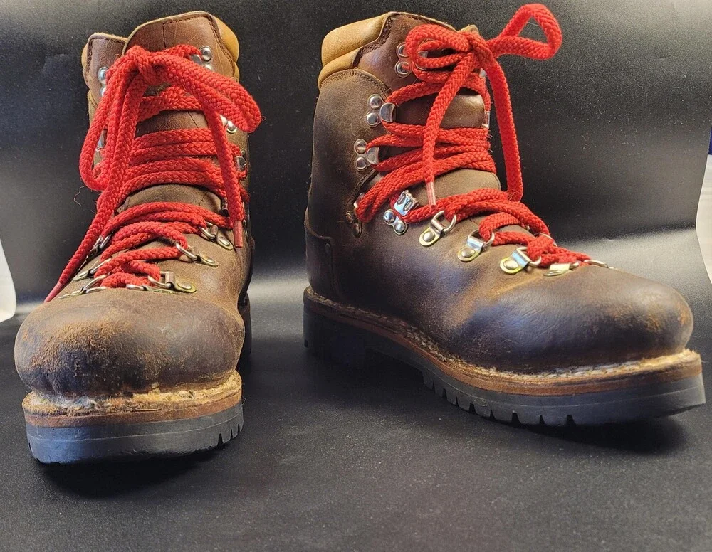 Vintage Kastinger Mountaineering Boots Mens 8.5 Brown Leather Vibram 70s Austria